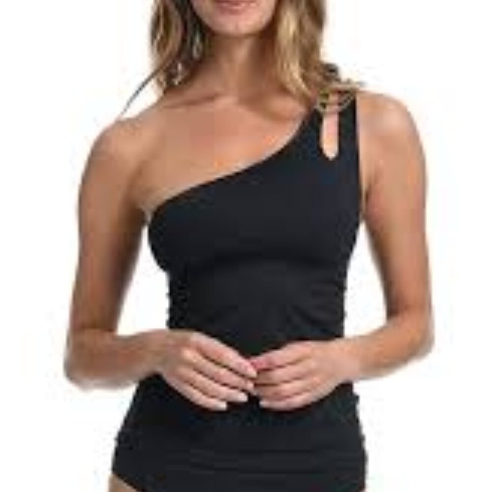 LA BLANCA ONE SHOULDER BLACK WOMEN SWIMMING TANKINI SIZE US 16 NEW WITH TAGS